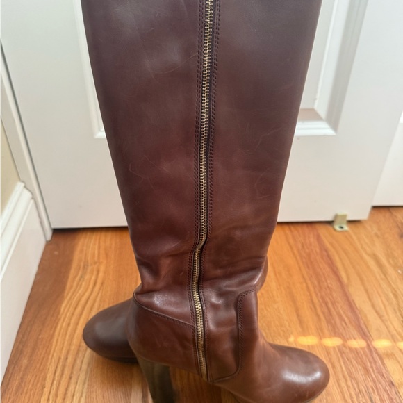 Michael Kors Chocolate Leather Heeled Boots - Picture 1 of 5